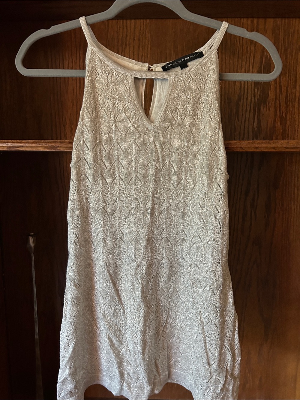 White House Black Market Ivory Knit Sparkle Sleeveless Tank with Keyhole